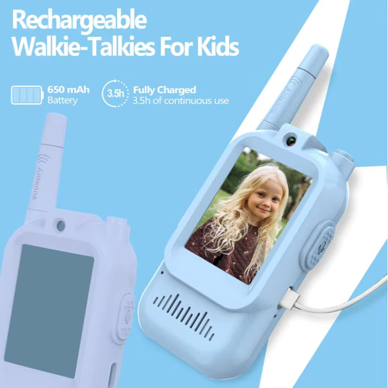 Children'S Video Walkie-Talkie 2-Pack with Display Screen Voice Converter and Real-Time Video Chat Long-Range Gift for Children
