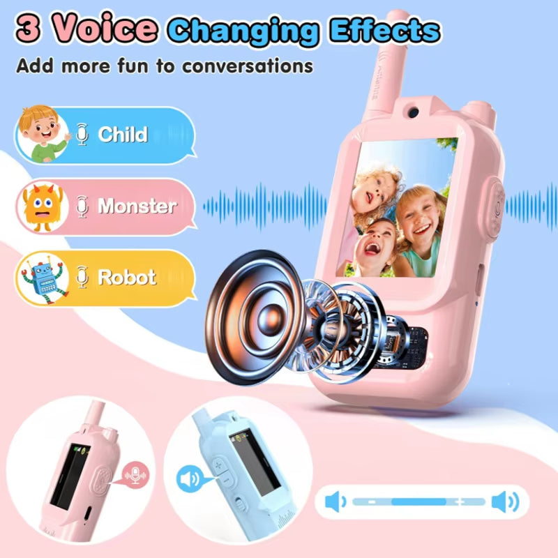 Children'S Video Walkie-Talkie 2-Pack with Display Screen Voice Converter and Real-Time Video Chat Long-Range Gift for Children